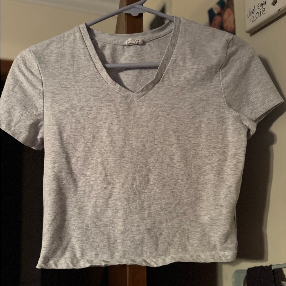 Gray V-Neck Women's Top-NEW